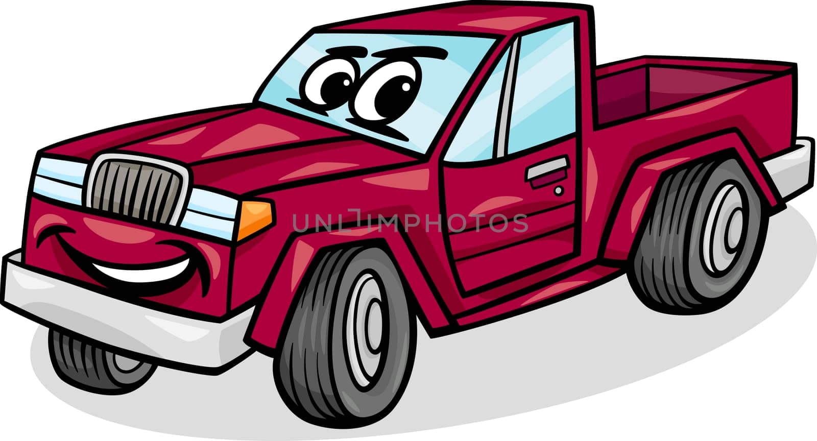 Cartoon Illustration of Funny Pick Up or Pickup Car Vehicle Comic Mascot Character