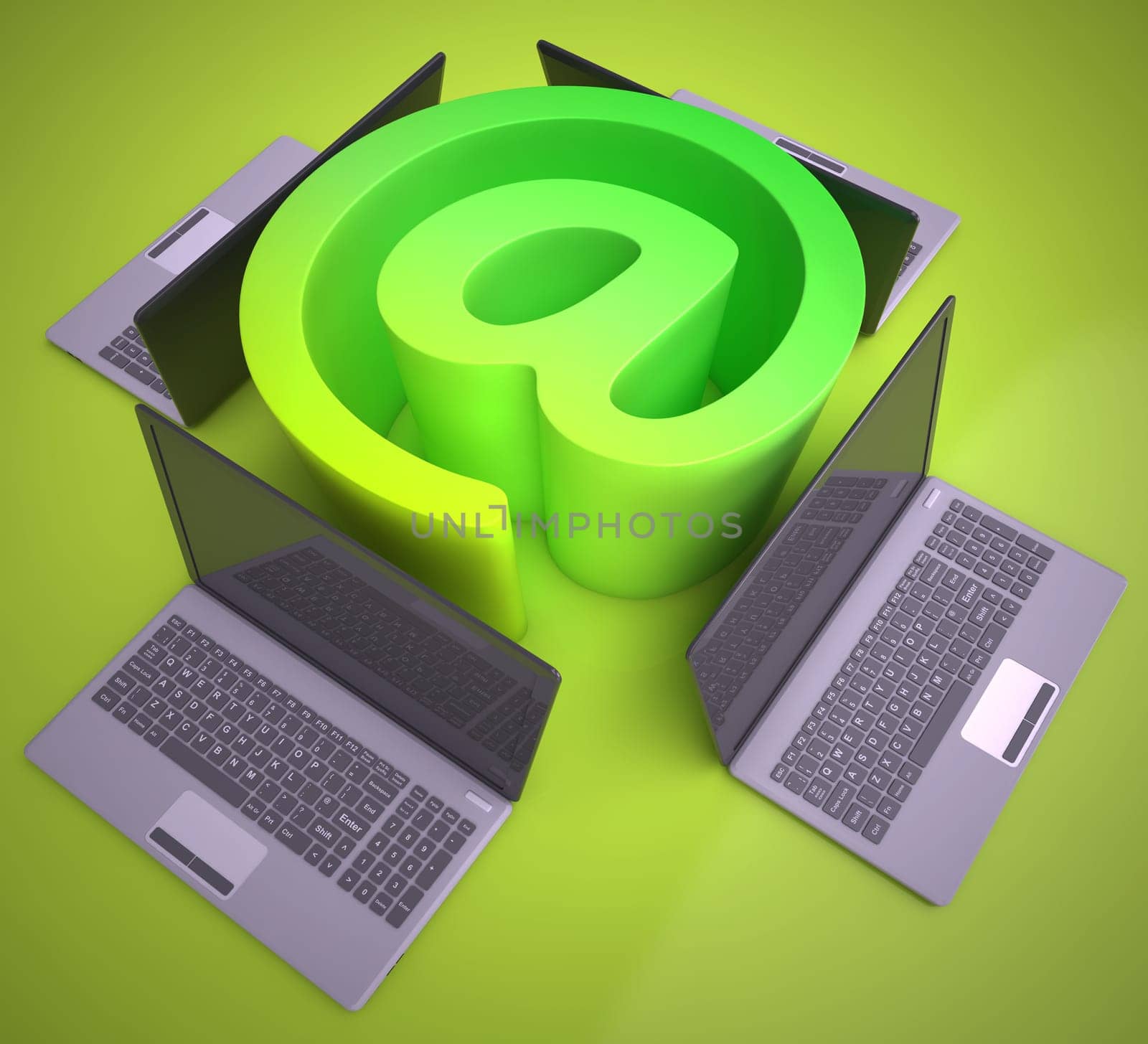 At Sign Laptops Showing Online Mailing Communication