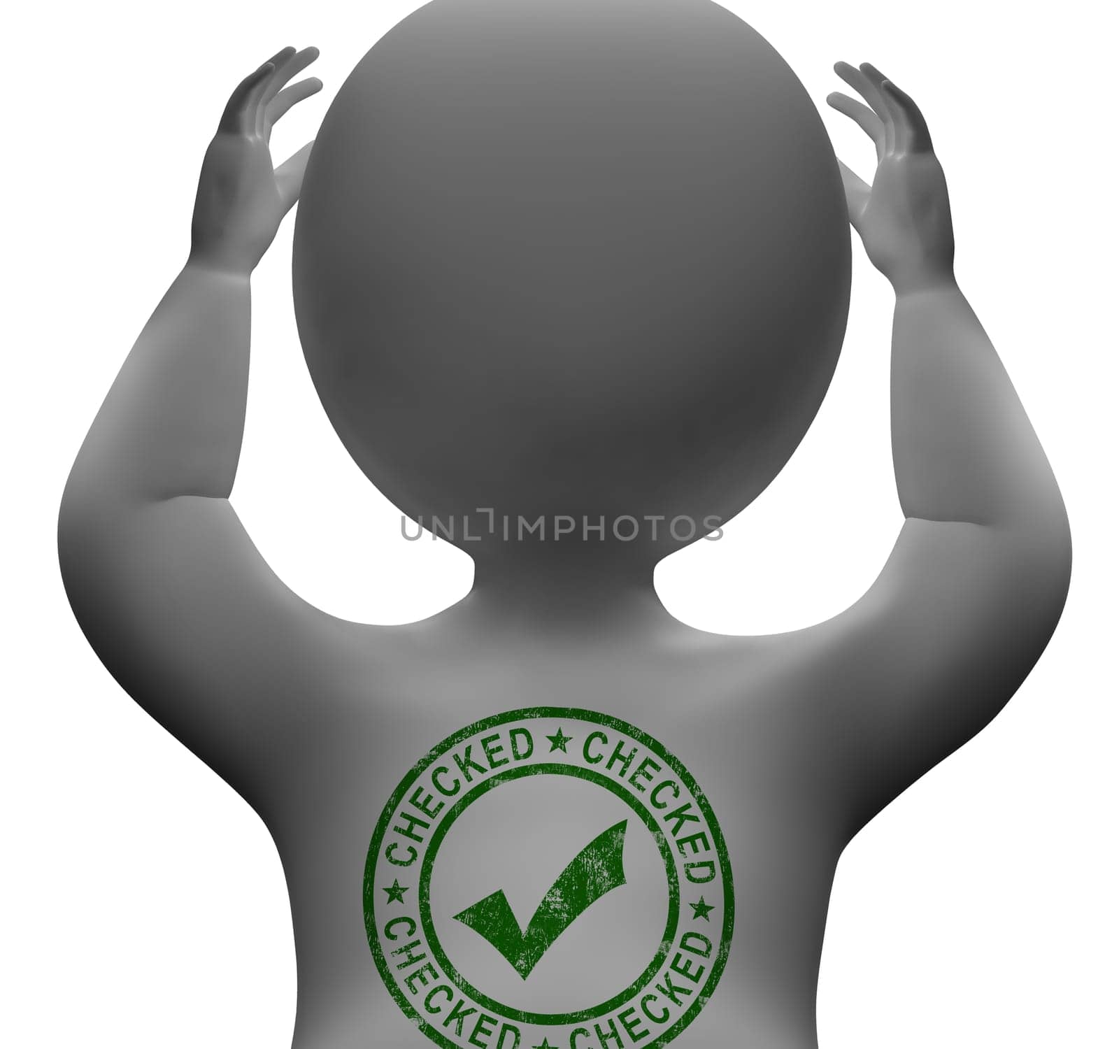 Checked Stamp With Tick On Man Showing Excellence