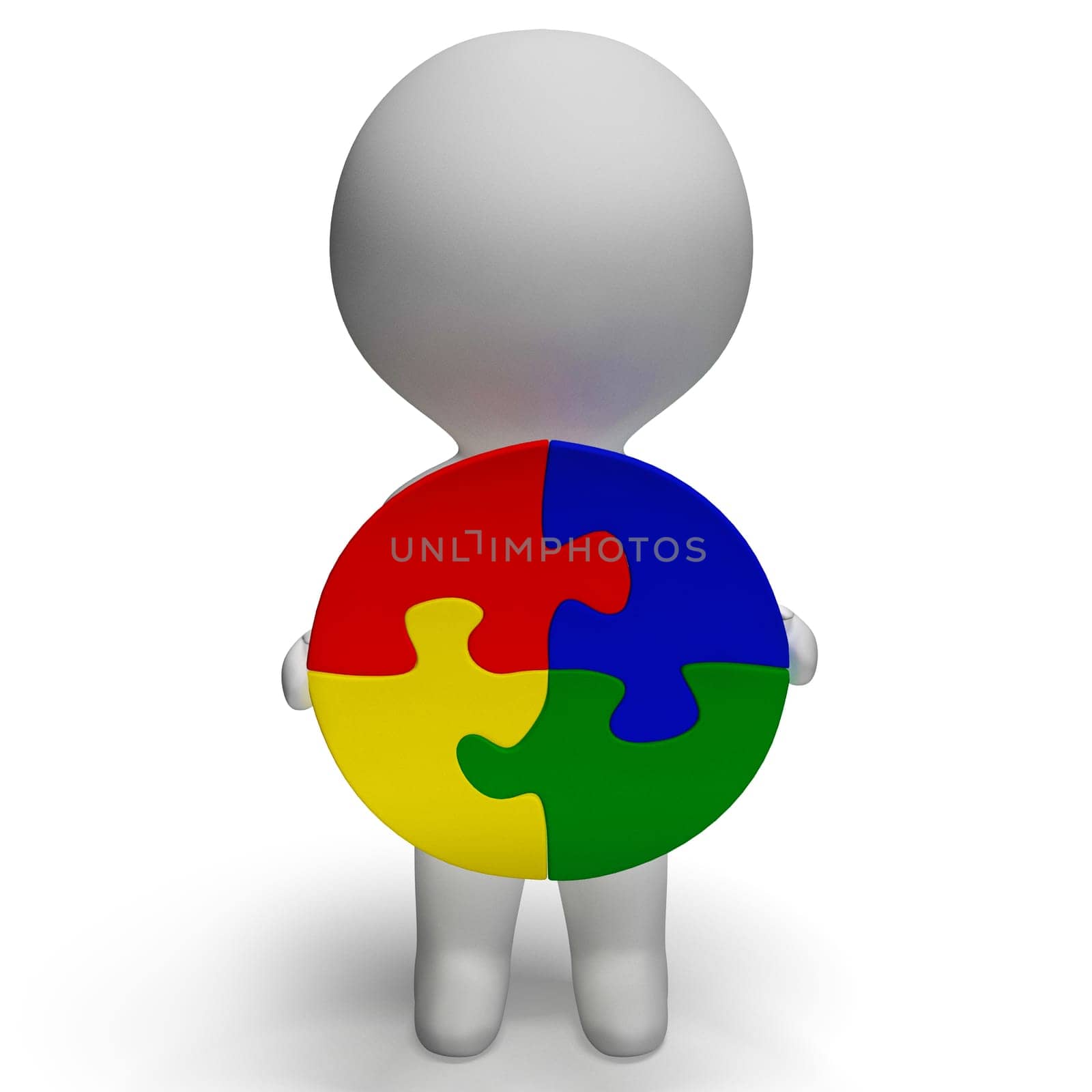 Jigsaw Solution And 3d Character Showing Solution Or Wholeness
