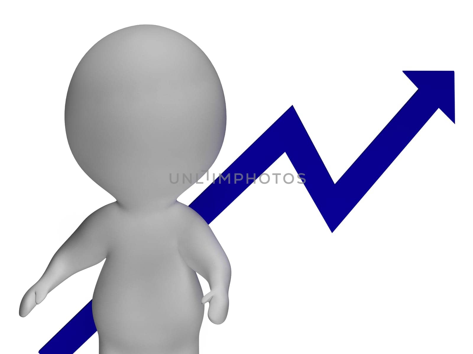 Profit Increase Graph And 3d Character Showing Market Gains