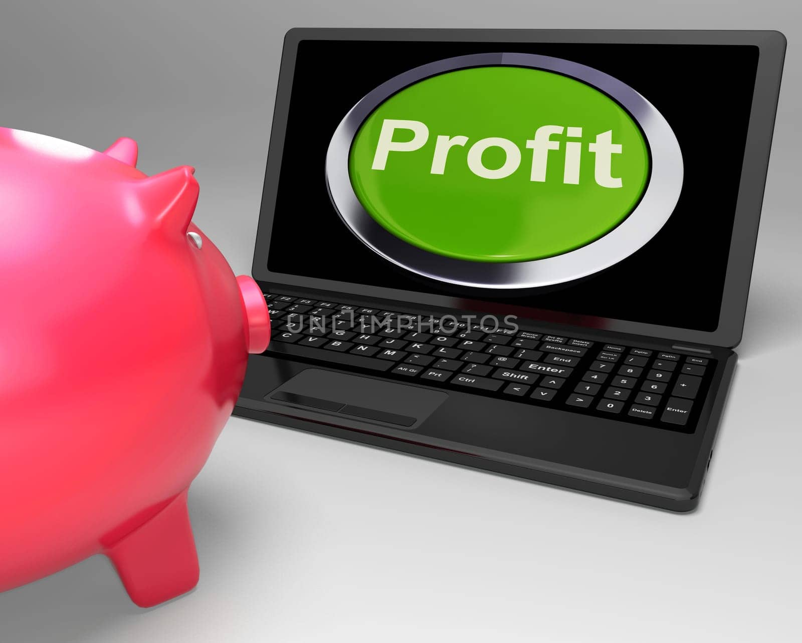 Profit Button On Laptop Shows Financial Growth Or Trading
