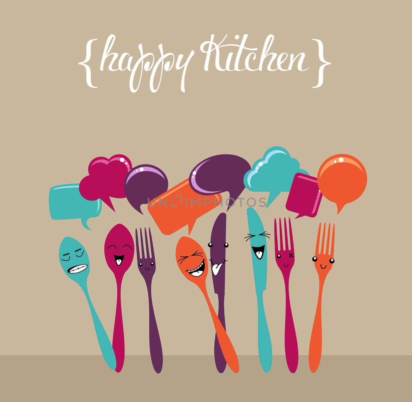 Colorful happy social network silverware icons set. Vector file layered for easy manipulation and custom coloring.