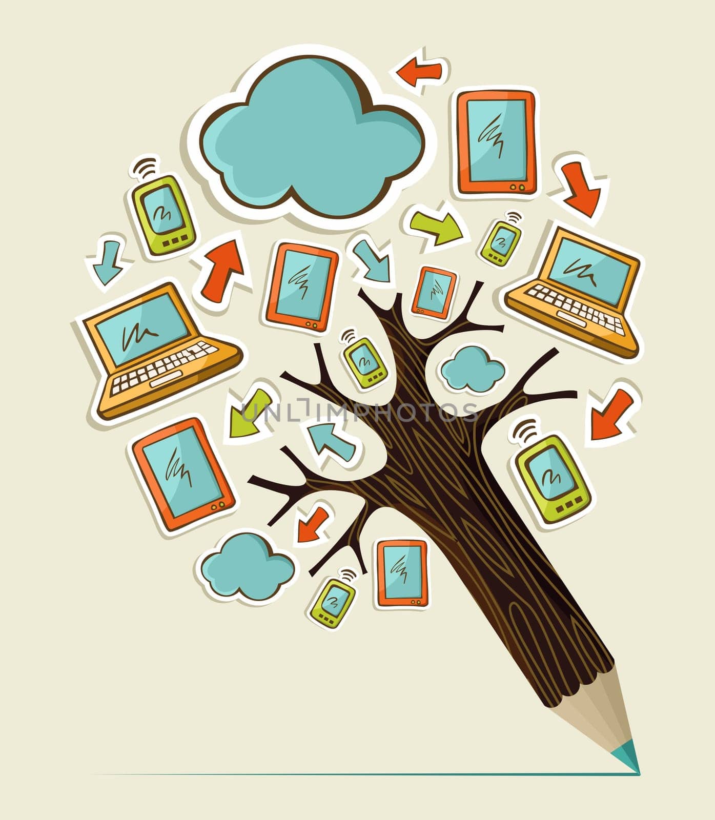 Hand drawn Social media sticker icons concept pencil tree. Vector illustration layered for easy manipulation and custom coloring.