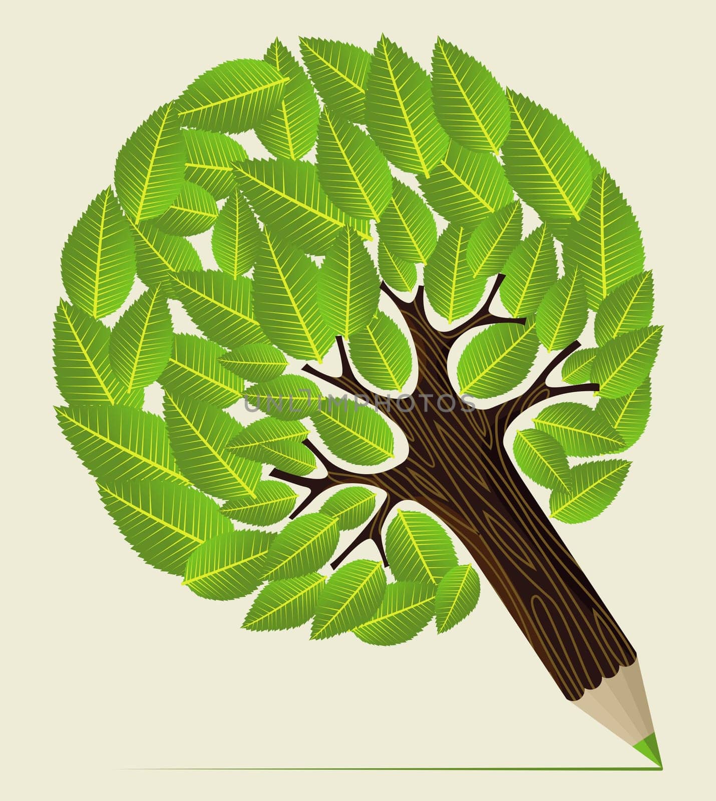 Colored leaf  concept pencil tree design. Vector illustration layered for easy manipulation and custom coloring.