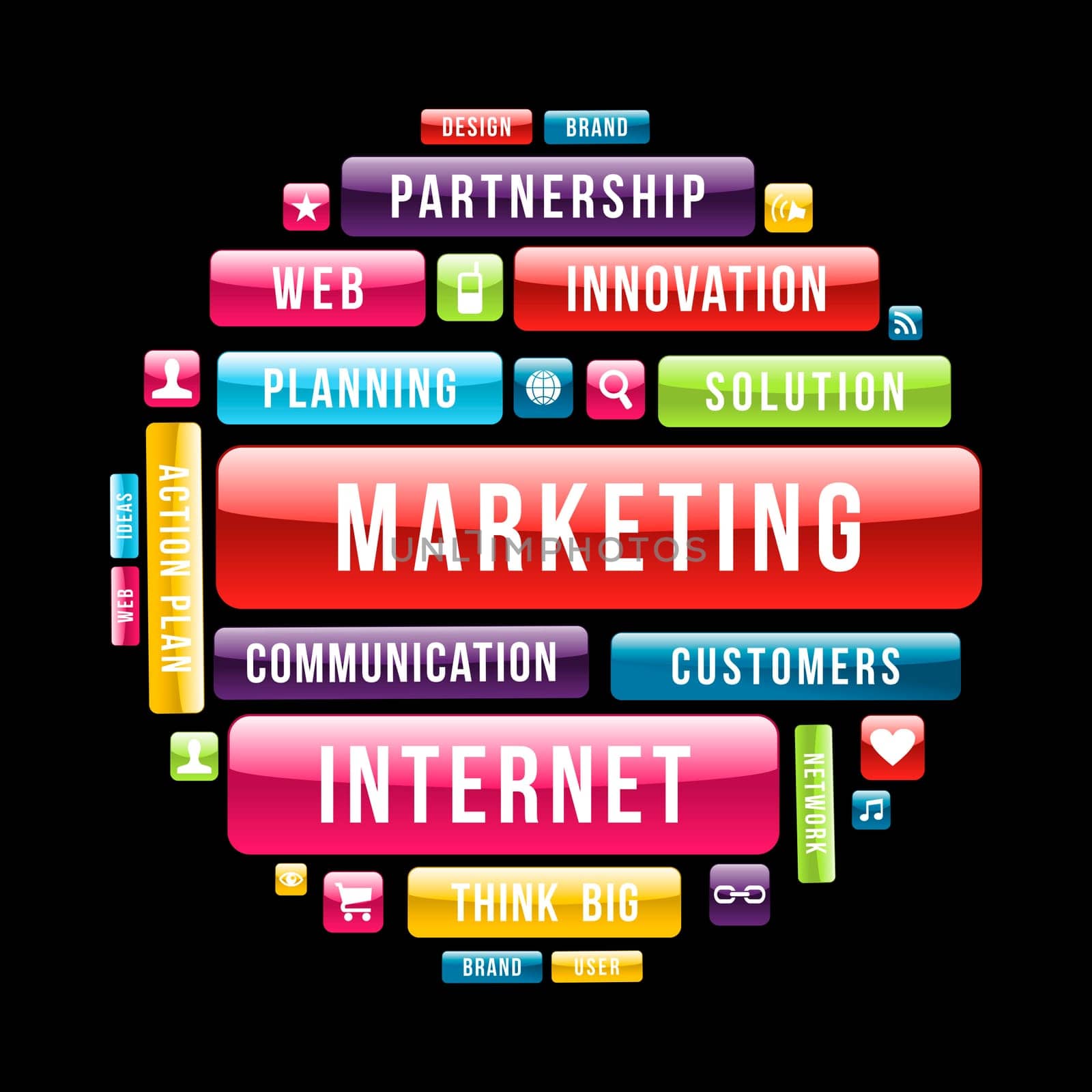 Marketing web text concept in circle shape illustration. Vector illustration layered for easy manipulation and custom coloring.