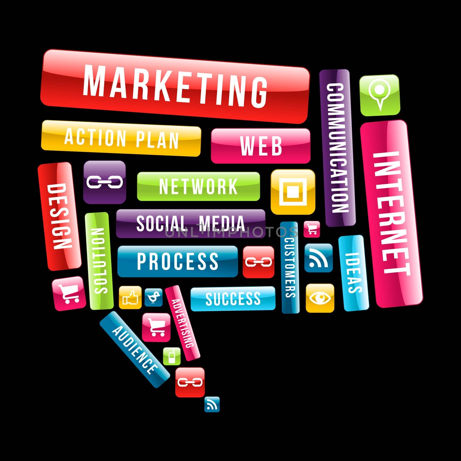 Communication Marketing web concept text in social media talk bubble. Vector illustration layered for easy manipulation and custom coloring.