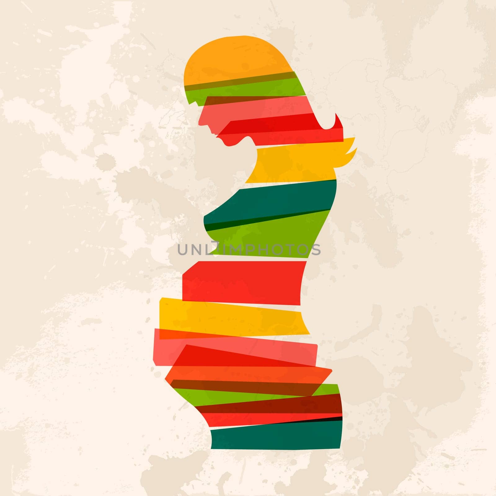 Diversity colors transparent bands pregnant woman over grunge background. EPS10 file version. This illustration contains transparency and is layered for easy manipulation and custom coloring.