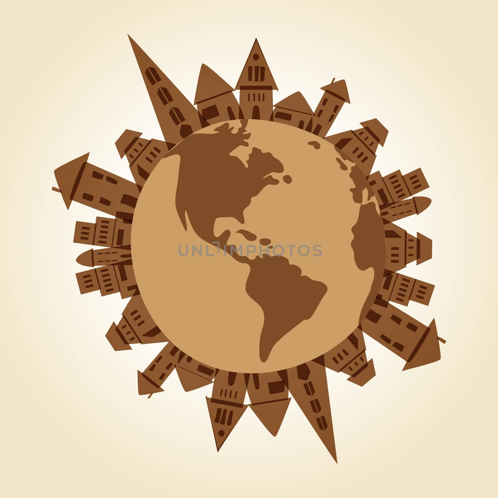 Tree city buildings concept over the world. Vector file layered for easy manipulation and custom coloring.