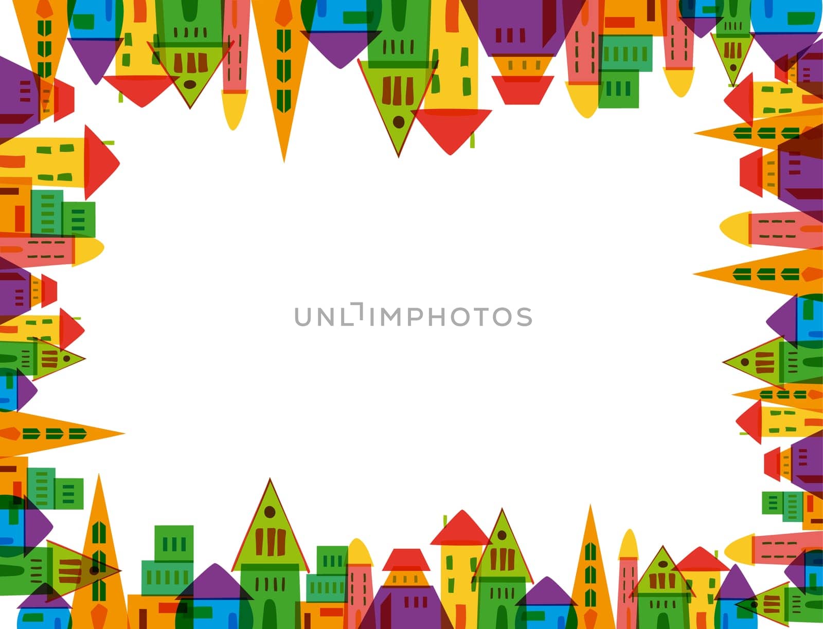 Colorful cute city frame over white background . Vector file layered for easy manipulation and custom coloring.