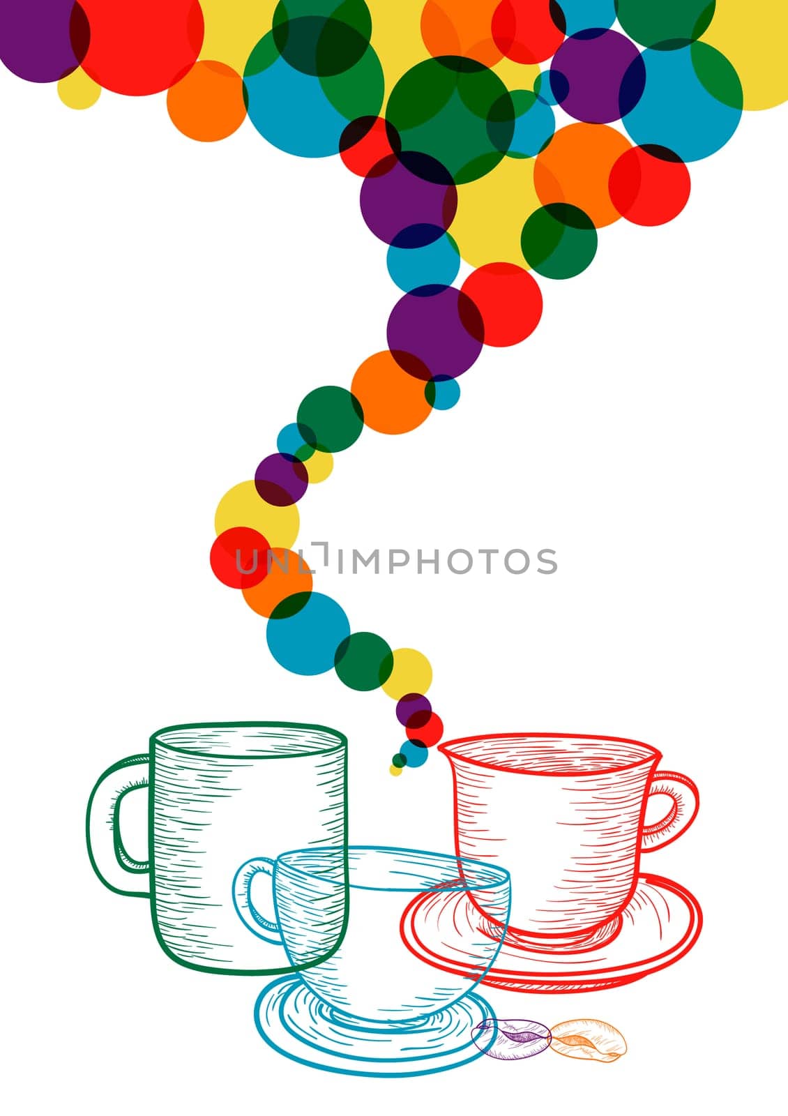 Colorful social coffee shop concept.EPS10 file version. This illustration contains transparencies and is layered for easy manipulation and custom coloring