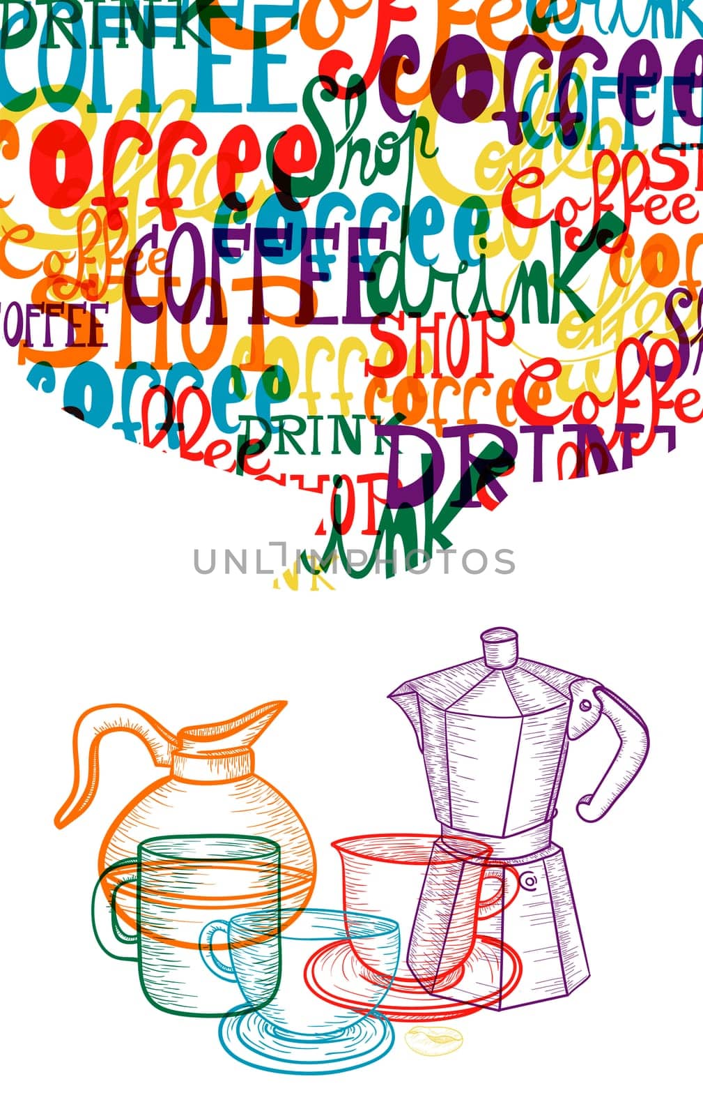 vintage colorful coffee isolated concept. EPS10 file version. This illustration contains transparencies and is layered for easy manipulation and custom coloring.