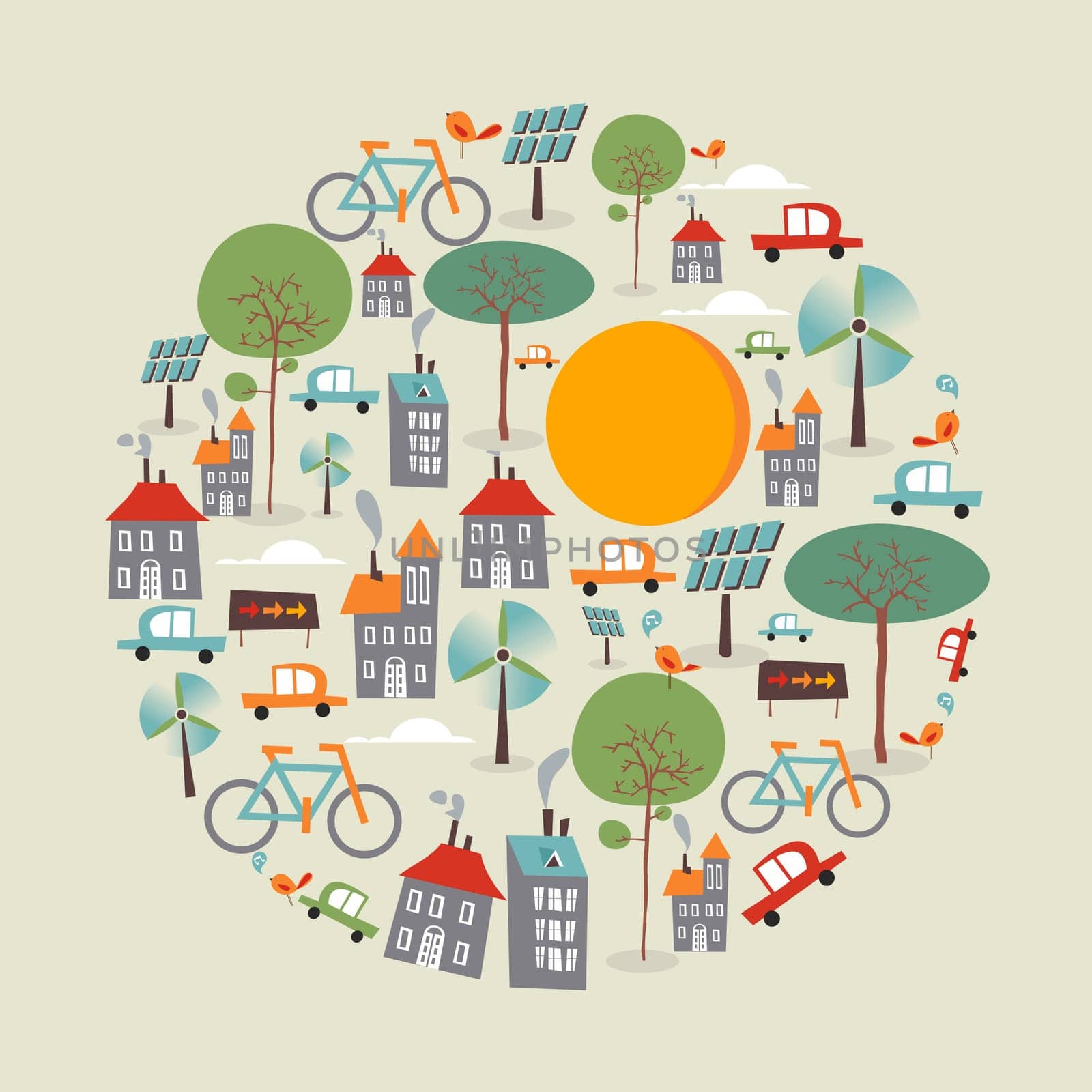 Vintage go green environment circle design vector. This illustration is layered for easy manipulation and custom coloring.