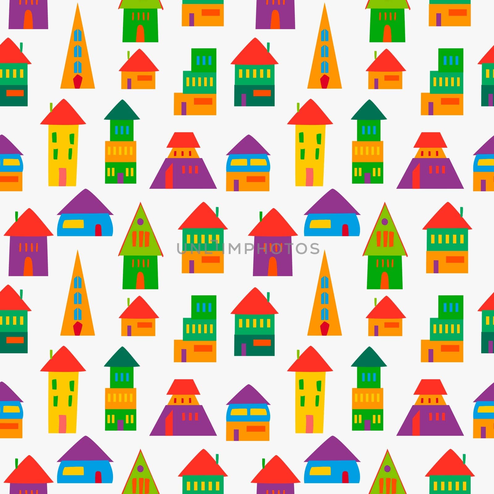 Trendy multicolored cute houses seamless pattern. This illustration is layered for easy manipulation and custom coloring.