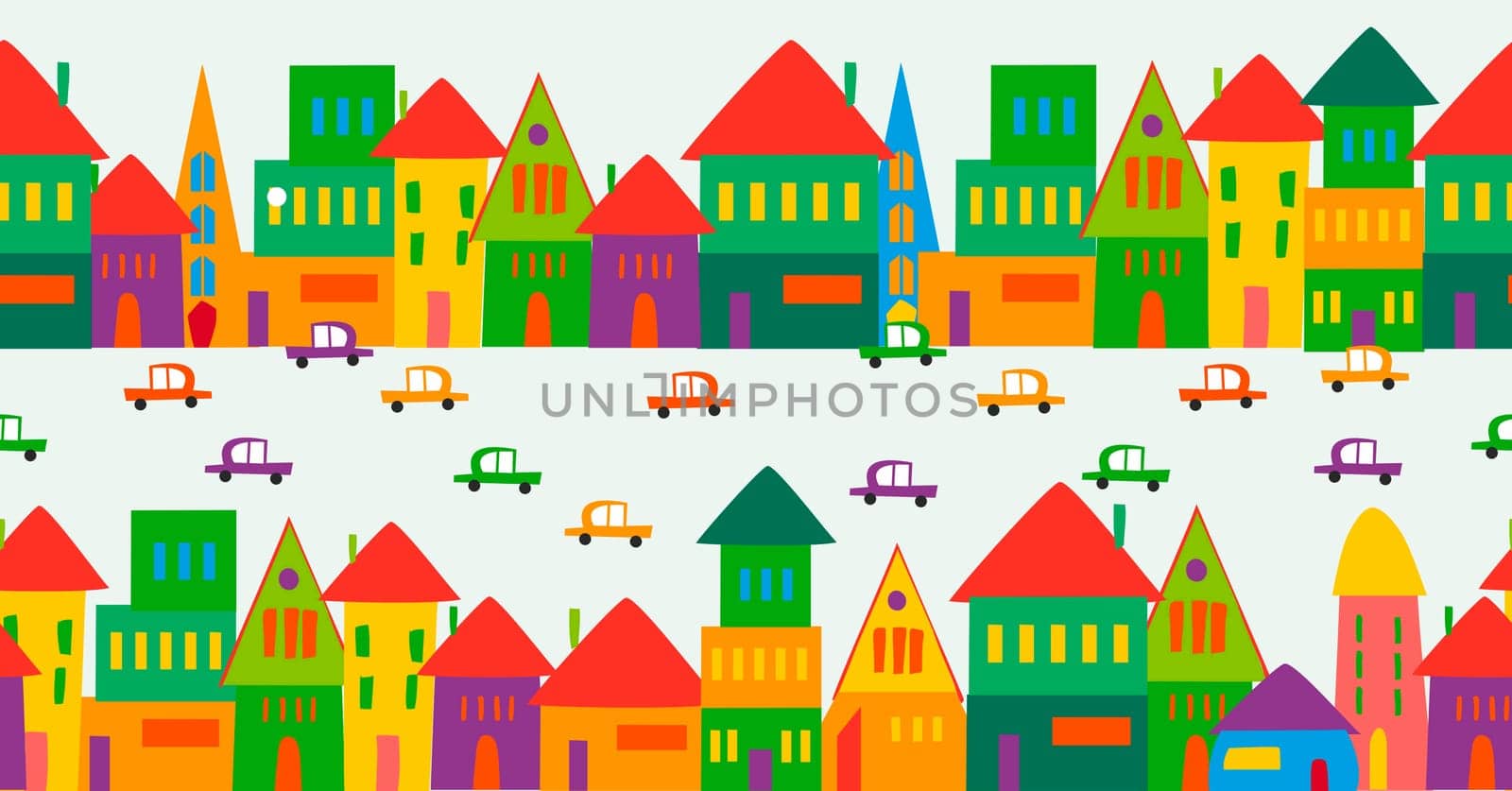 Trendy town seamless pattern design. This illustration is layered for easy manipulation and custom coloring.