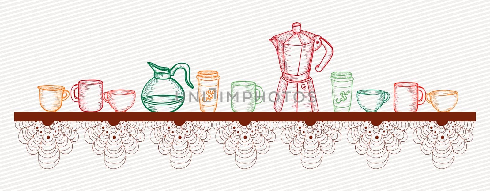 Colorful hand-draw coffee shop set.This illustration is layered for easy manipulation and custom coloring