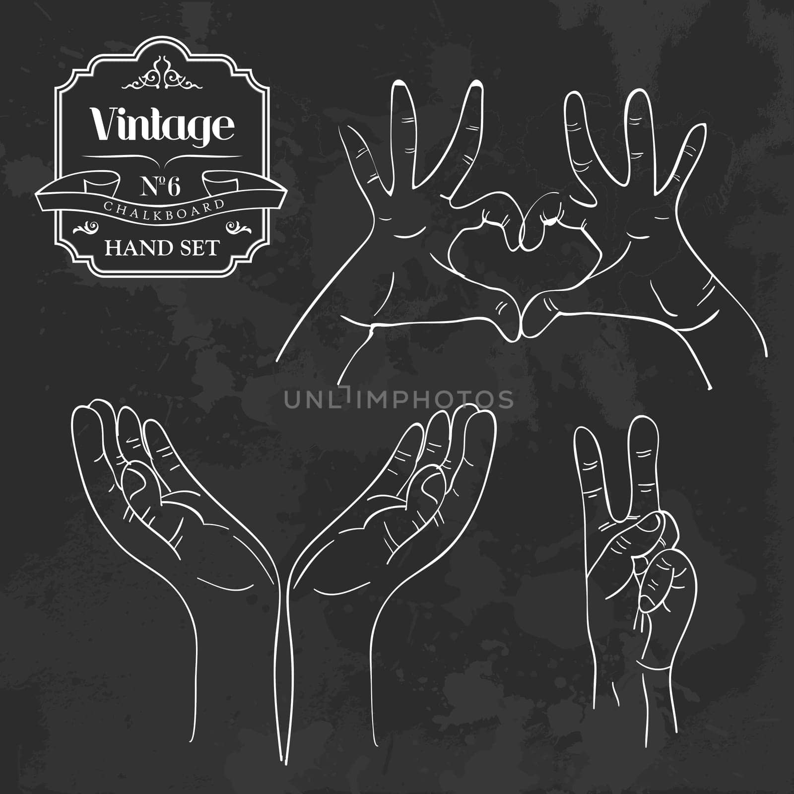 Retro style blackboard with different hand gestures set. Vector illustration layered for easy manipulation and custom coloring.
