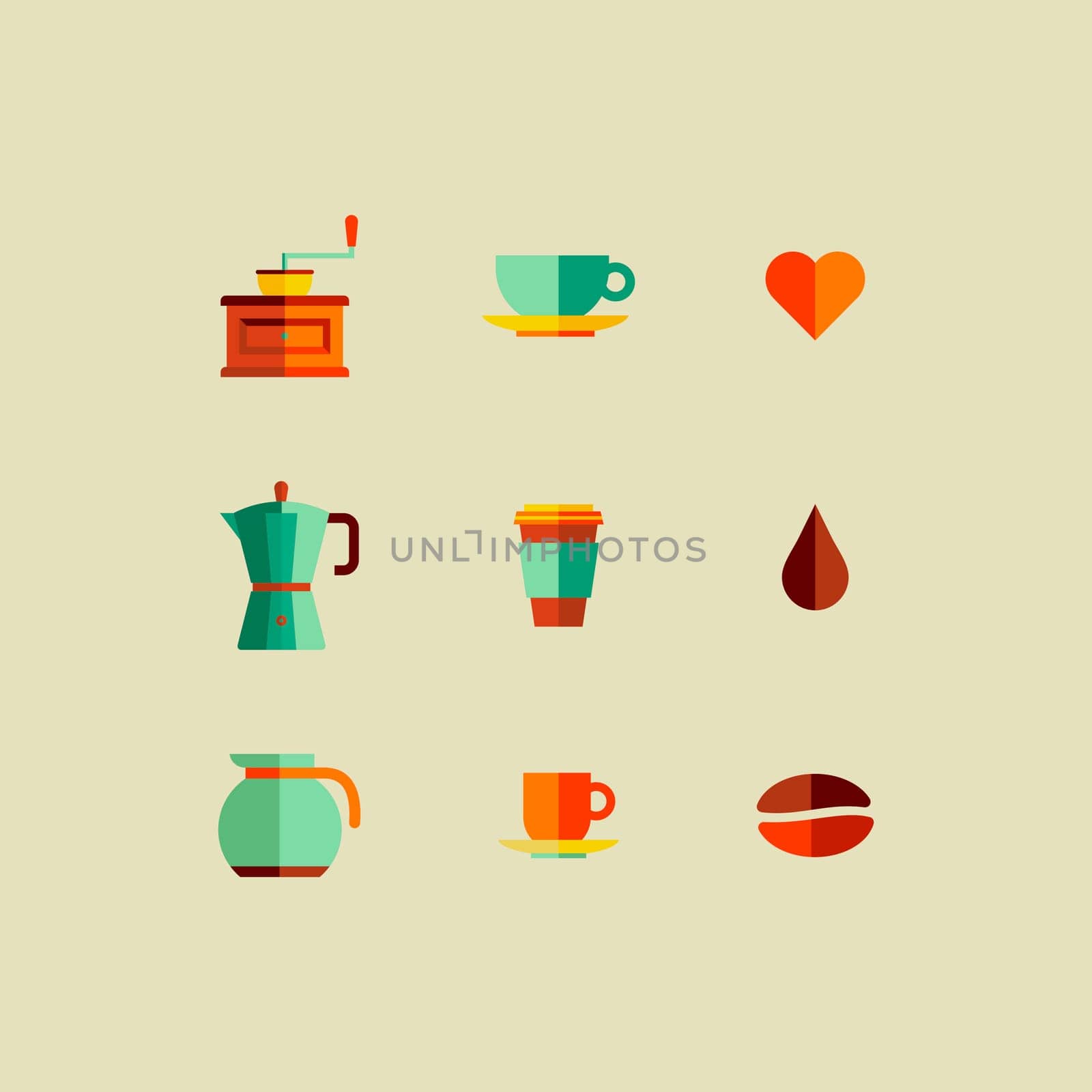 Colorful coffee shop icon set. Vector file layered for easy manipulation and custom coloring.