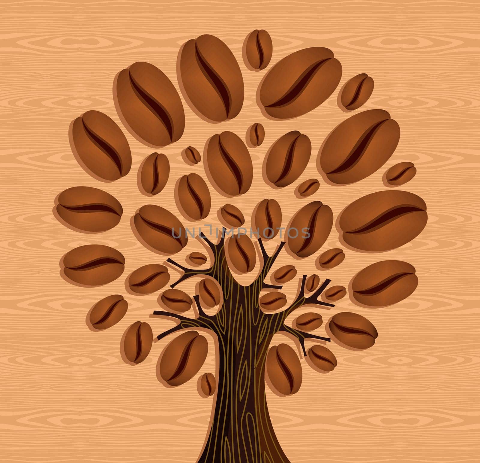 Coffee tree over wood seamless pattern. Vector file layered for easy manipulation and custom coloring.