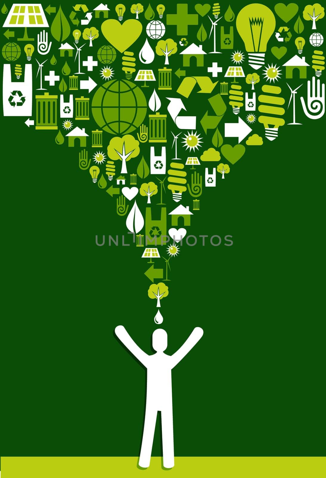 Green environment icons set splash over eco man design. Vector file layered for easy manipulation and custom coloring.