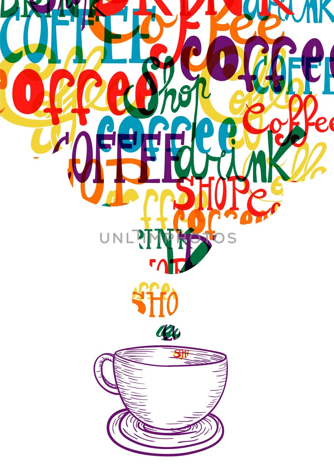 Trendy colorful cup of coffee social concept .EPS10 file version. This illustration contains transparencies and is layered for easy manipulation and custom coloring