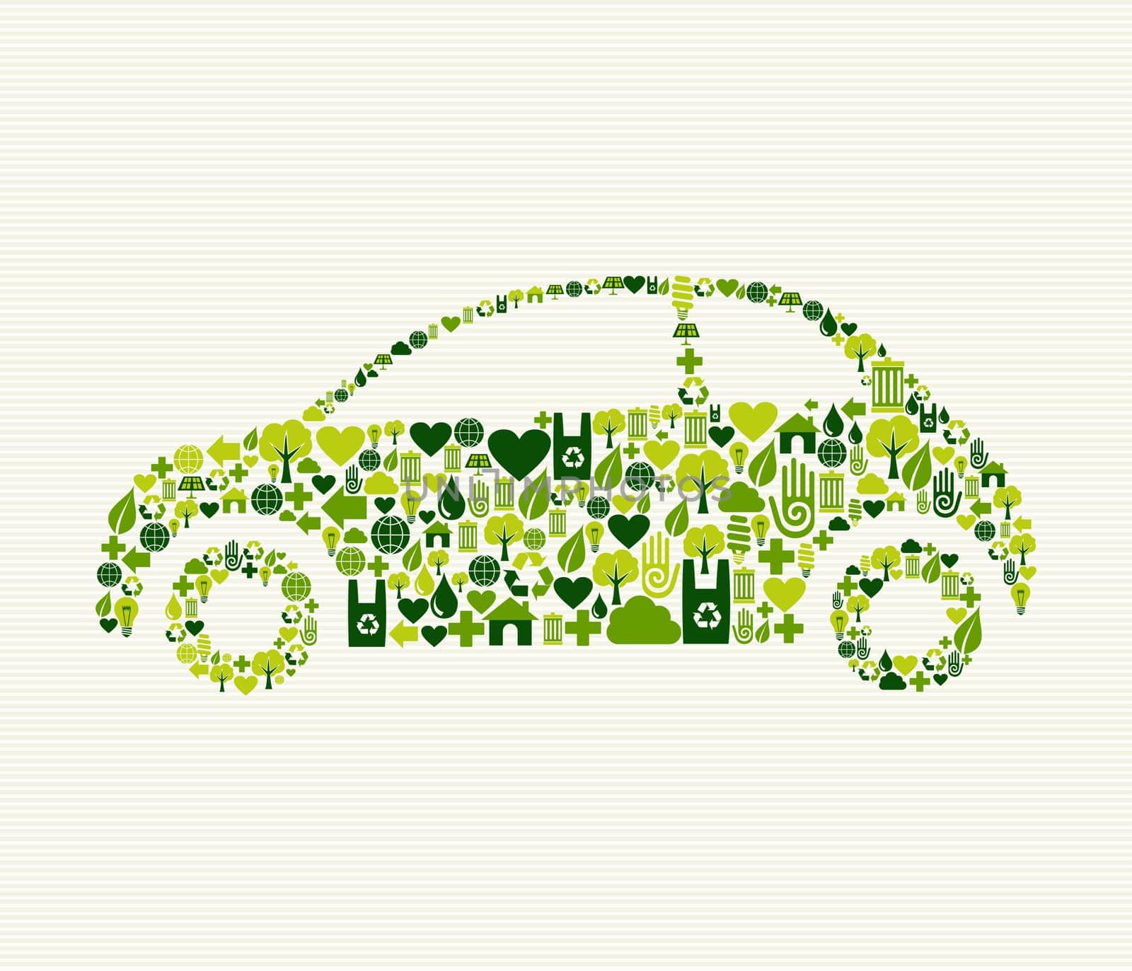 Green vintage light car design eco friendly hand drawn  . This illustration is layered for easy manipulation and custom coloring
