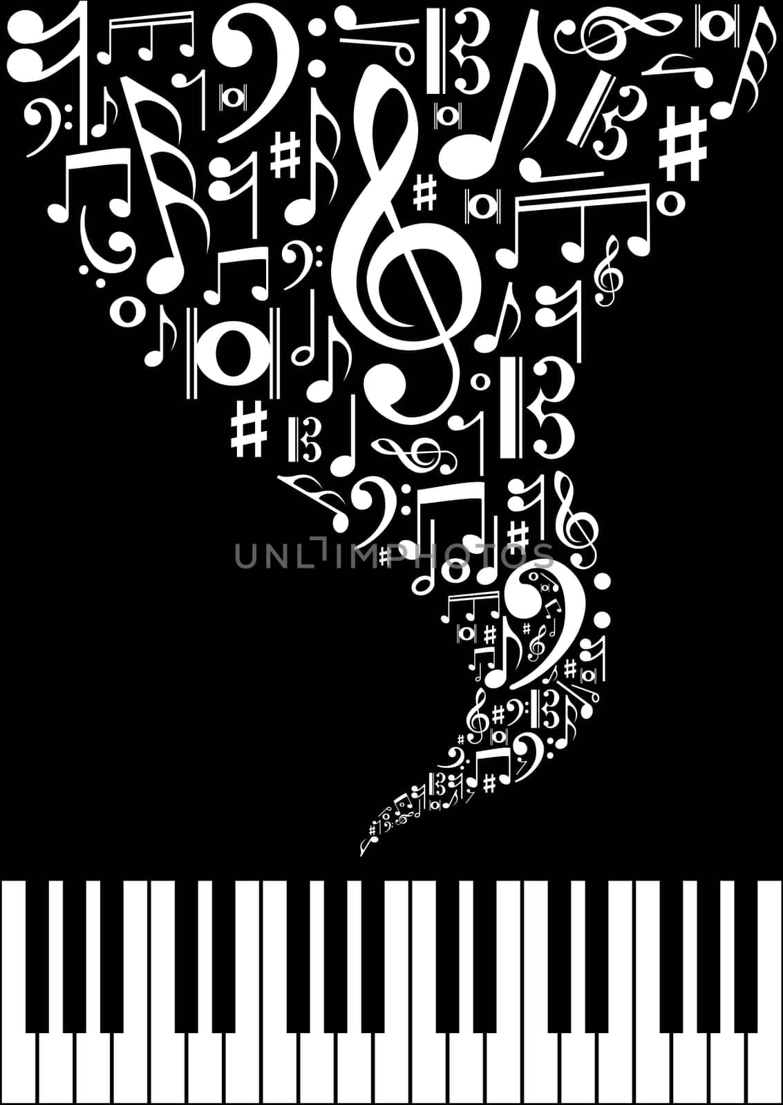 Musical splash concept background with note and instrument silhouettes. Vector illustration layered for easy manipulation and custom coloring.