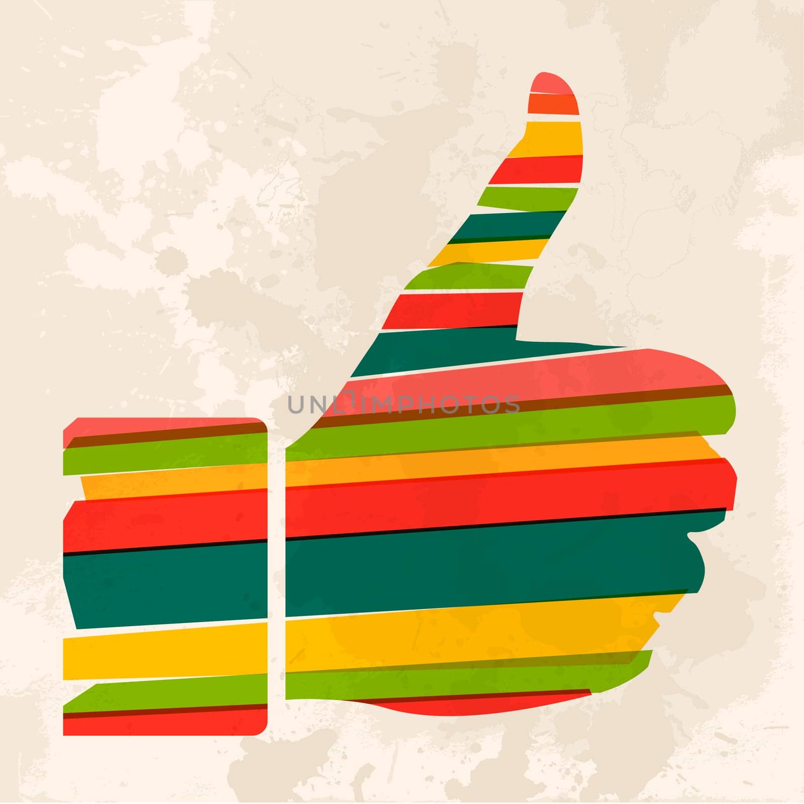 Diversity colors transparent bands thumb up over grunge background. EPS10 file version. This illustration contains transparency and is layered for easy manipulation and custom coloring.