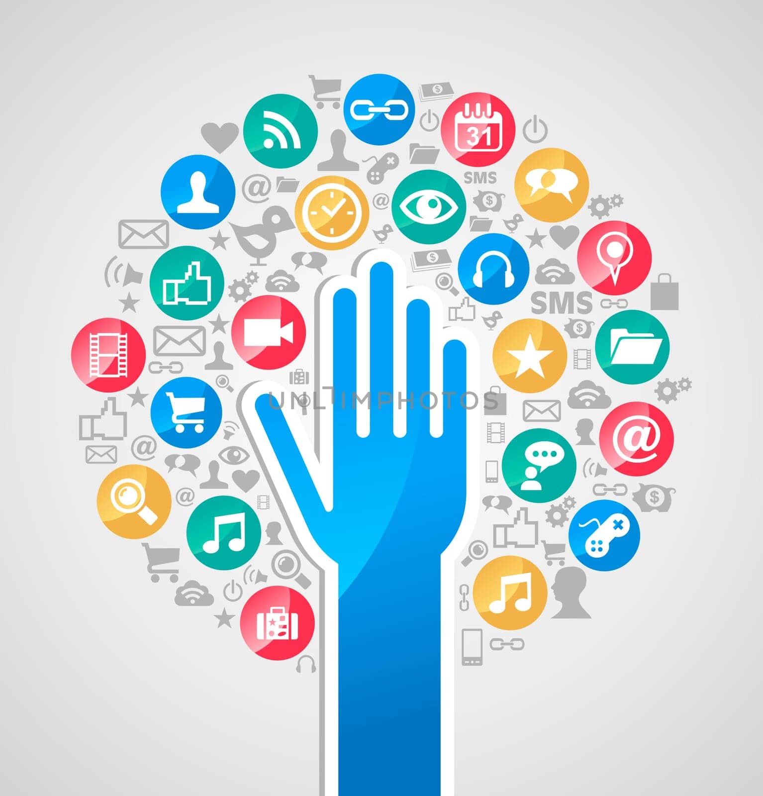 Global social media network concept hand tree icons set.  Vector illustration layered for easy manipulation and custom coloring.