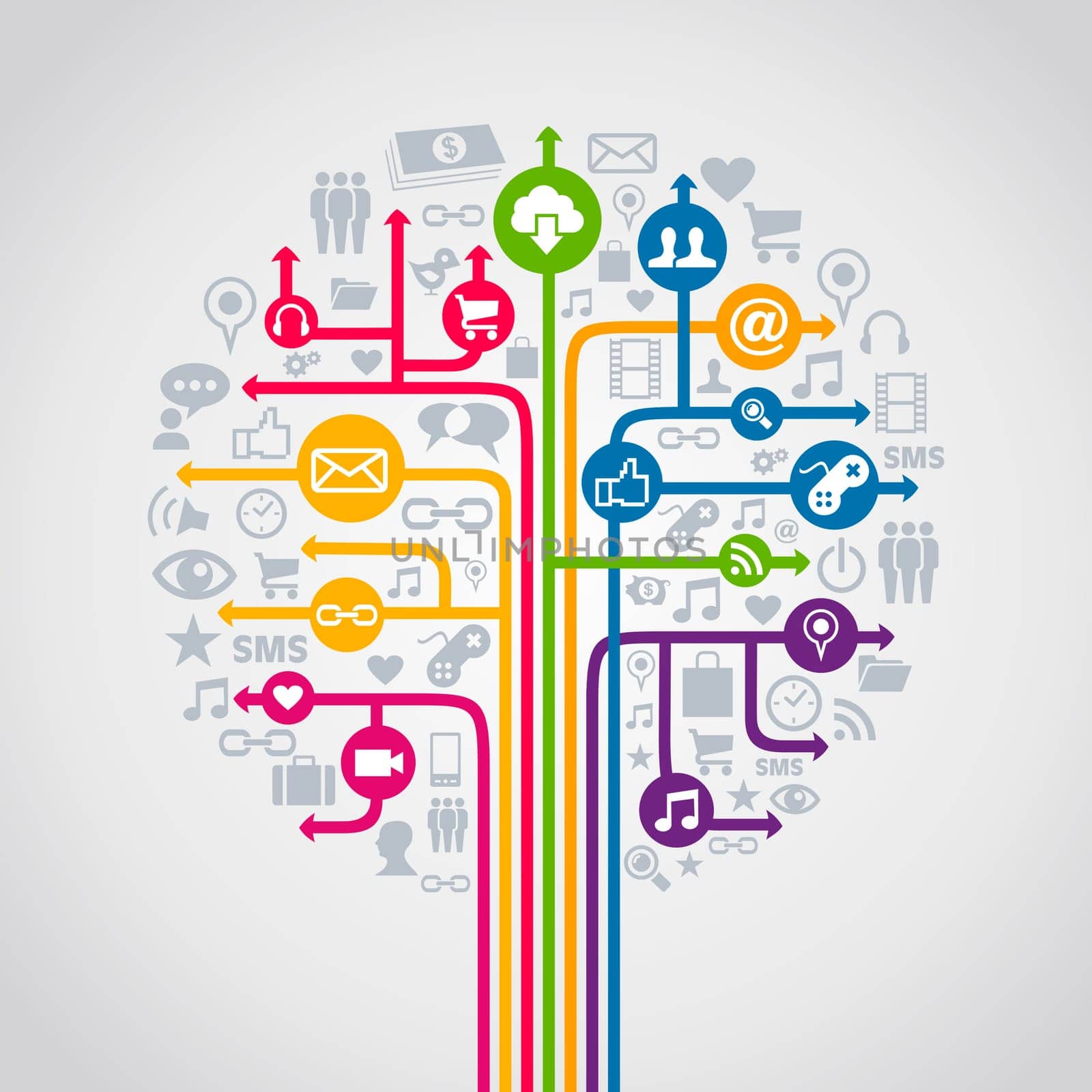 Social media network concept tree icons set. Vector illustration layered for easy manipulation and custom coloring.