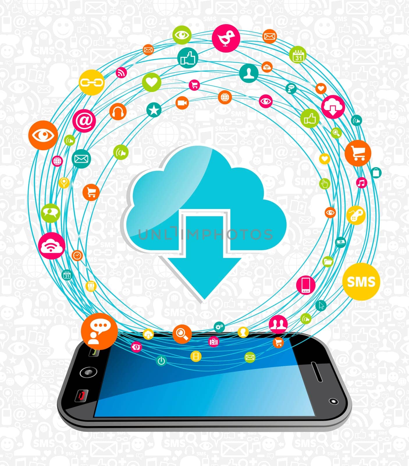 Cloud computing network diagram. Vector illustration layered for easy manipulation and custom coloring.