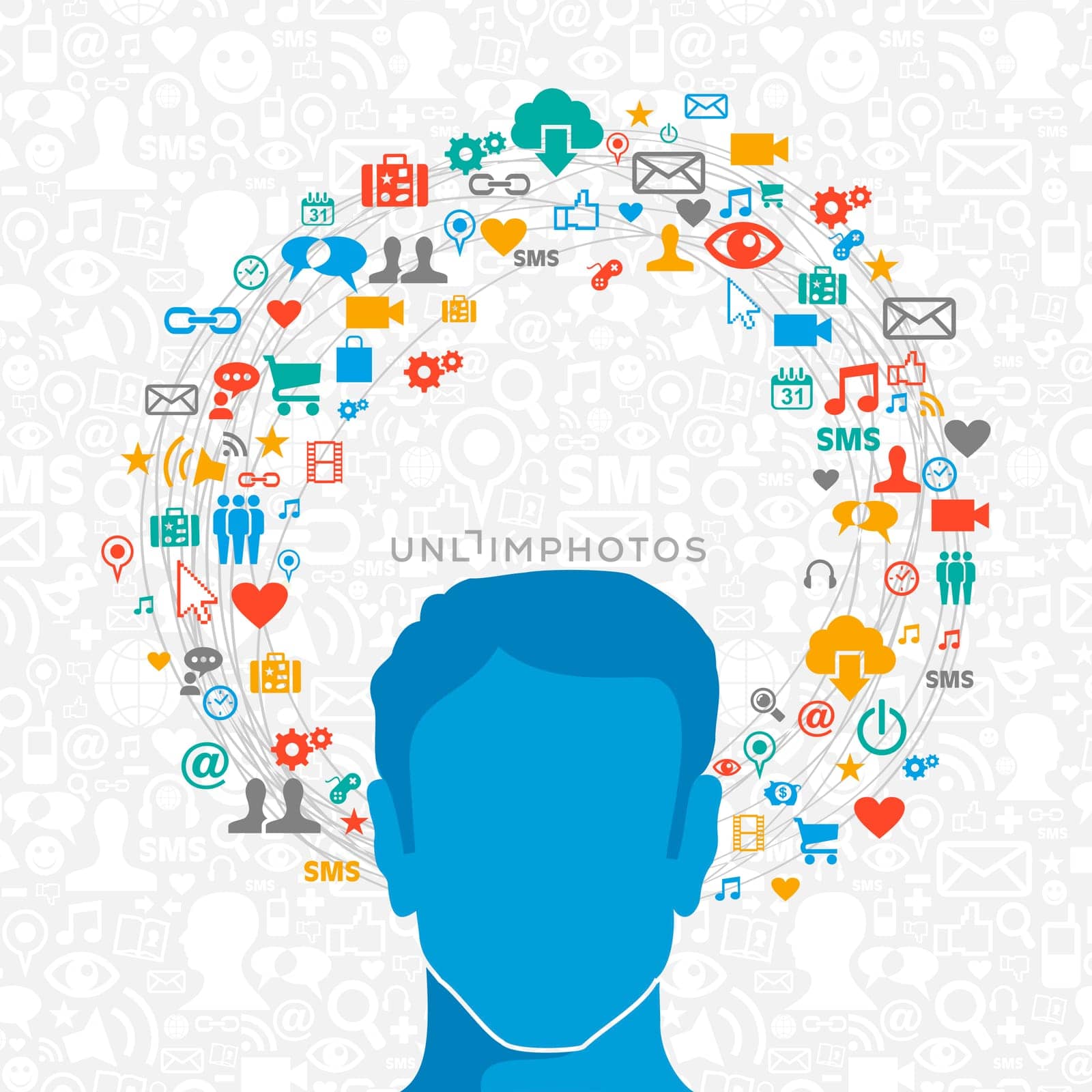 Cloud computing network man icon set interactive circle. Vector illustration layered for easy manipulation and custom coloring.