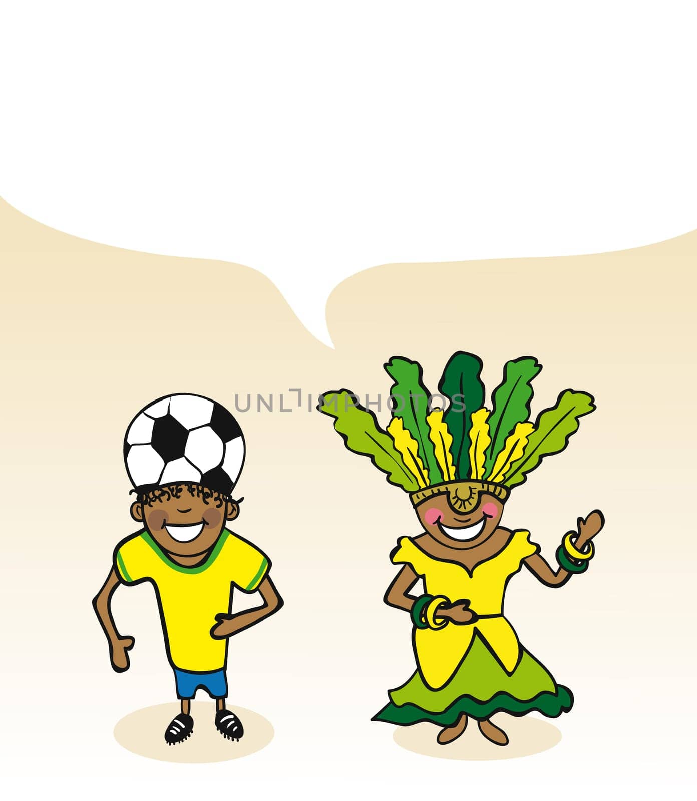 Brazilian man and woman cartoon couple with dialogue bubble. Vector illustration layered for easy editing.