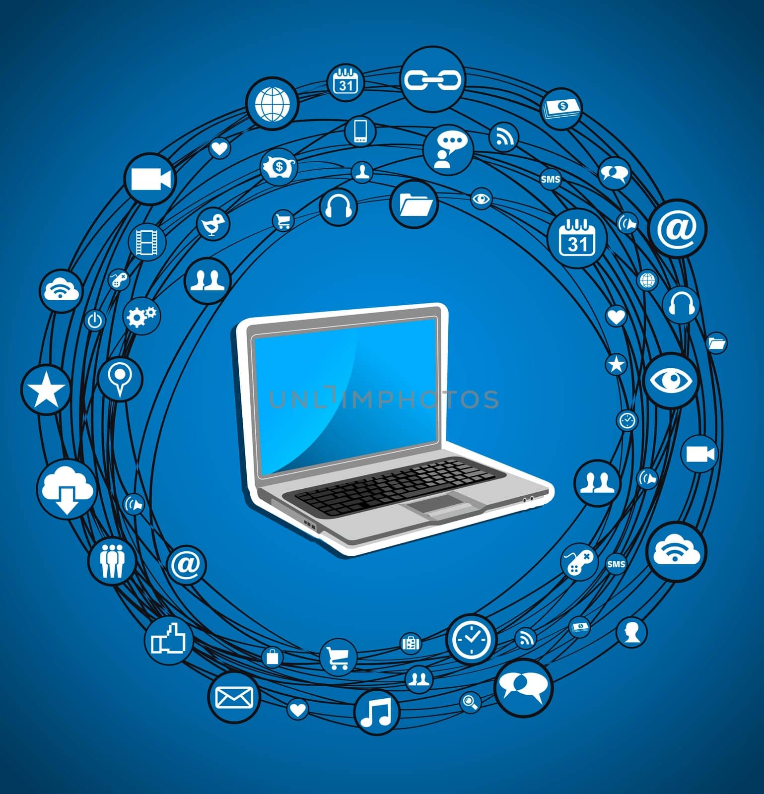 Social media network concept circle icons set. Vector illustration layered for easy manipulation and custom coloring.