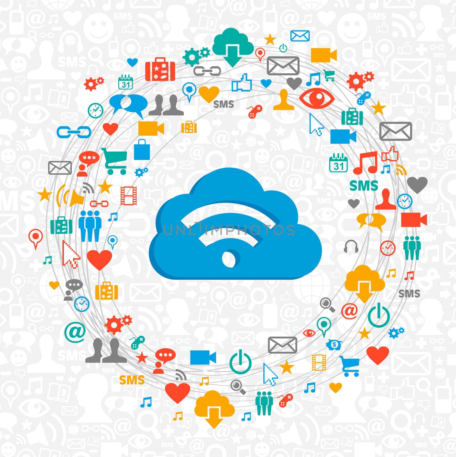 Cloud computing server networks circle diagram. Vector illustration layered for easy manipulation and custom coloring.