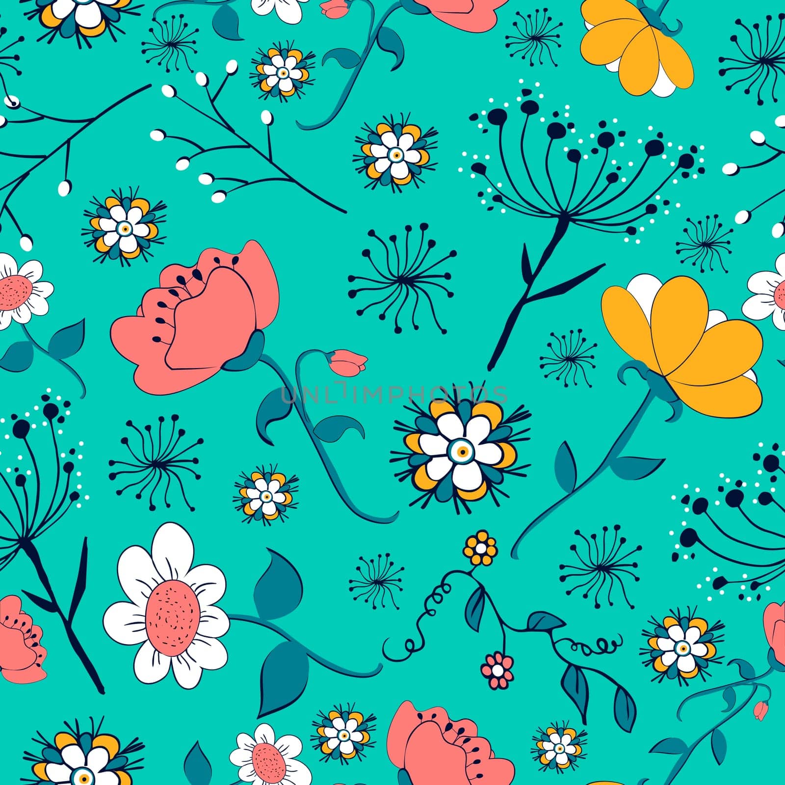 Vintage flowers seamless pattern. Vector illustration layered for easy manipulation and custom coloring.