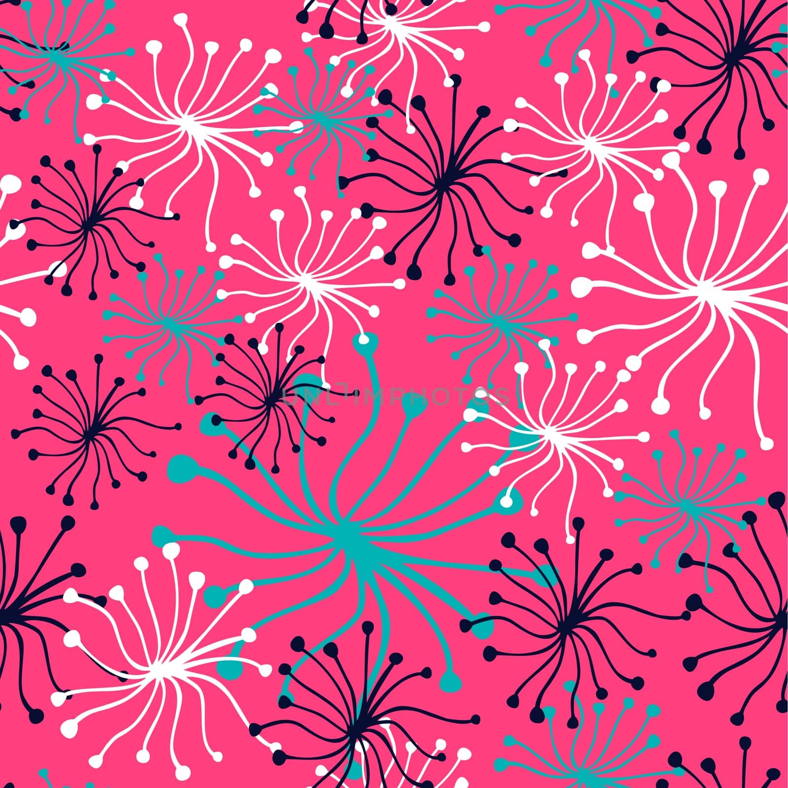 Dandelion seamless pattern over pink background.  Vector illustration layered for easy manipulation and custom coloring.