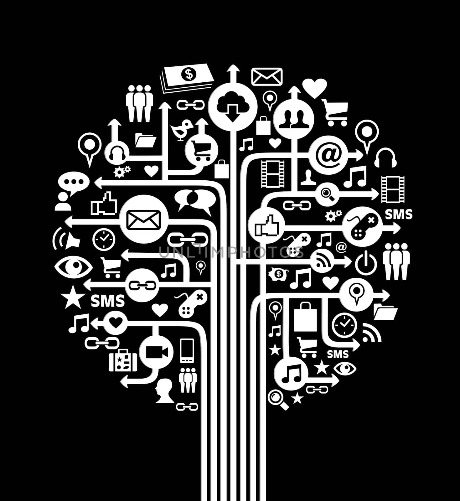 Social media network concept tree icons set. Vector illustration layered for easy manipulation and custom coloring.