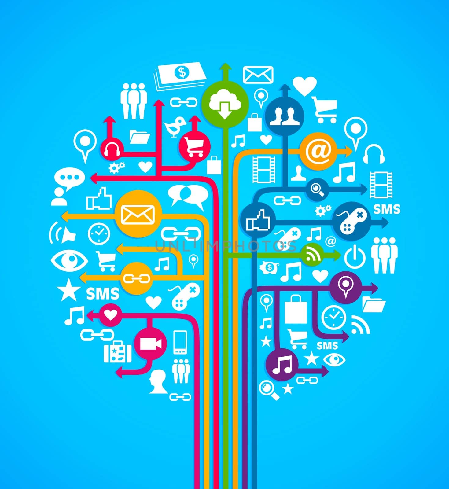 Social media network concept tree icons set. Vector illustration layered for easy manipulation and custom coloring.