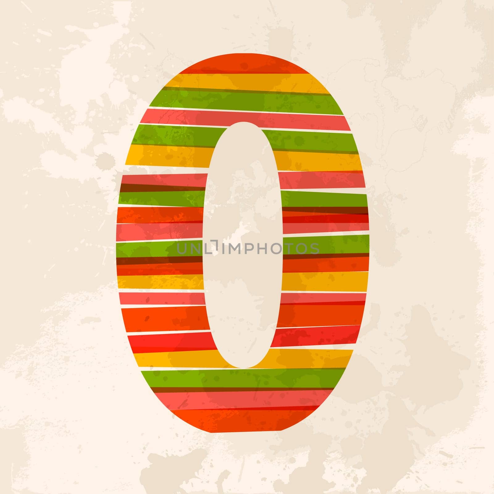 Diversity colors transparent bands number zero over grunge background. EPS10 file version. This illustration contains transparency and is layered for easy manipulation and custom coloring.