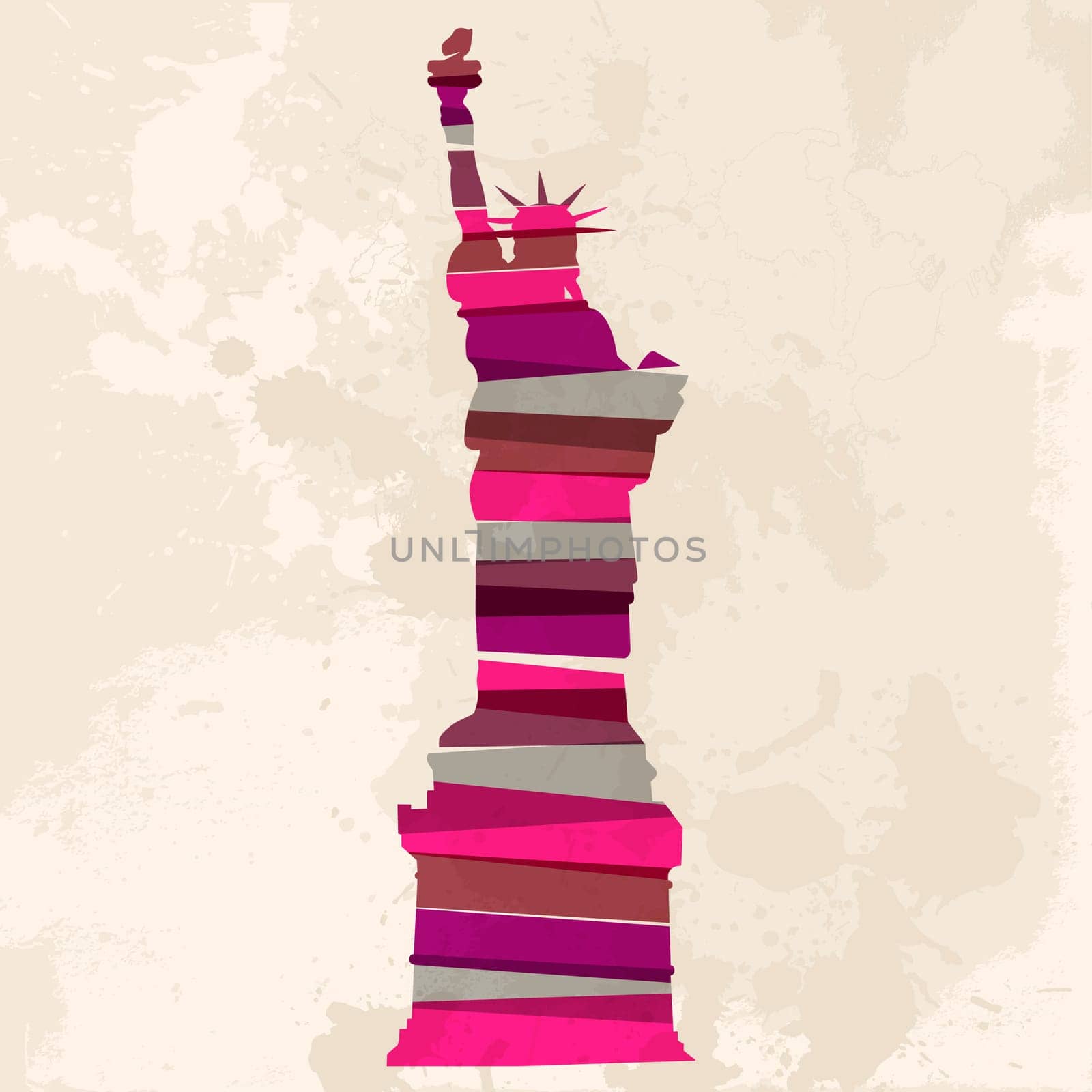 Diversity colors transparent bands Statue of Liberty New York city over grunge background. EPS10 file version. This illustration contains transparency and is layered for easy manipulation and custom coloring.