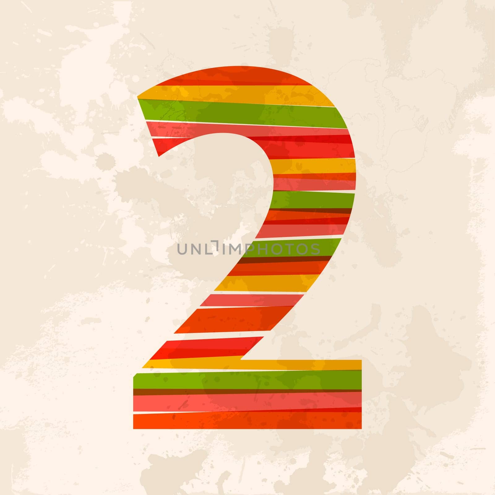 Diversity colors transparent bands number 2 over grunge background. EPS10 file version. This illustration contains transparency and is layered for easy manipulation and custom coloring.