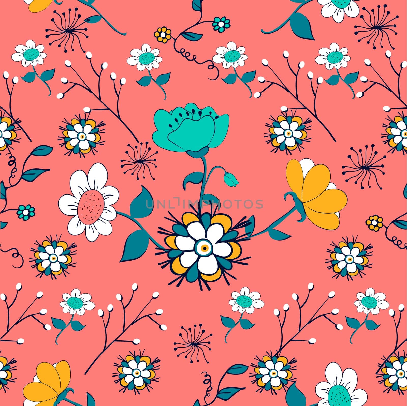 Retro flower seamless pattern. Vector illustration layered for easy manipulation and custom coloring.