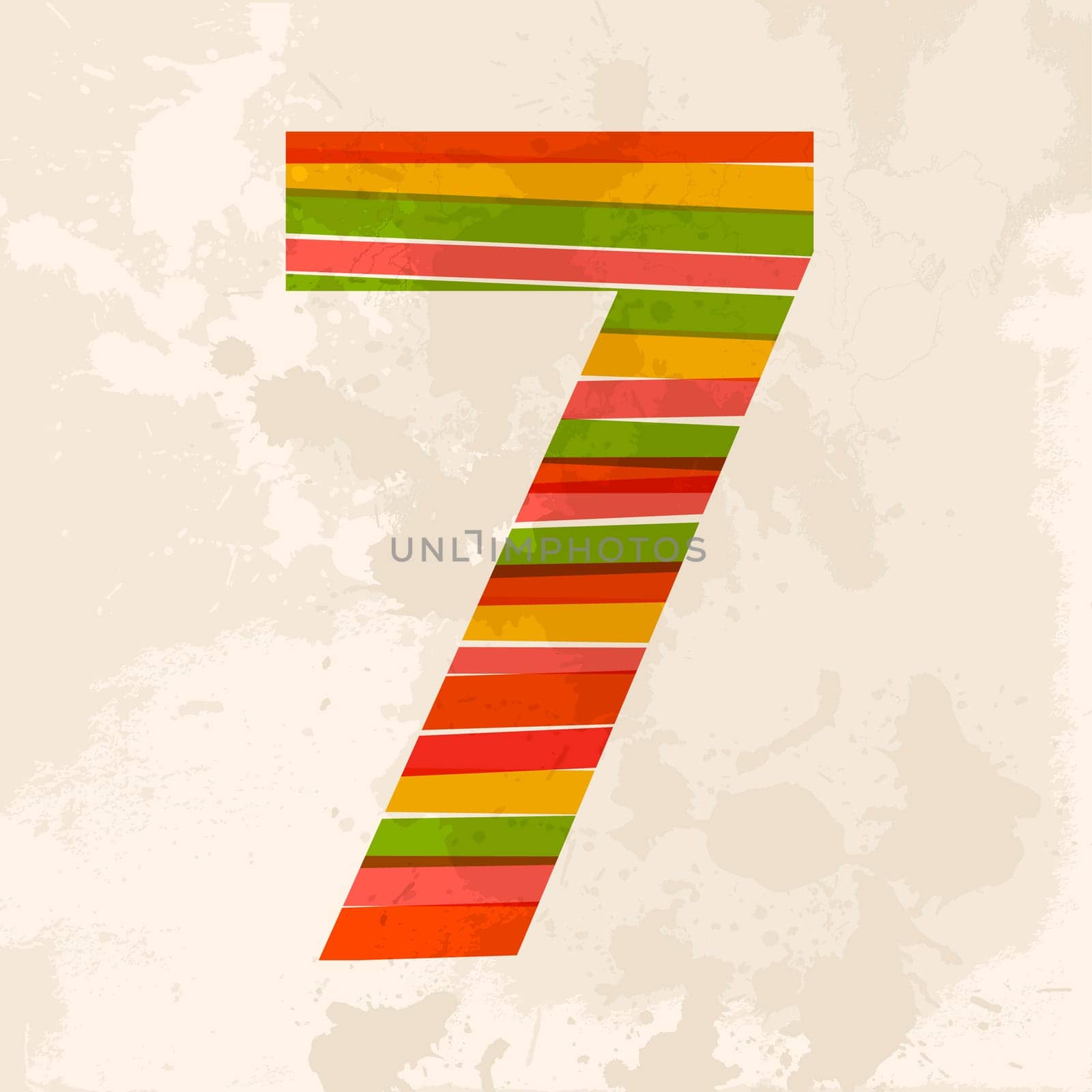 Diversity colors transparent bands number 7 over grunge background. EPS10 file version. This illustration contains transparency and is layered for easy manipulation and custom coloring.
