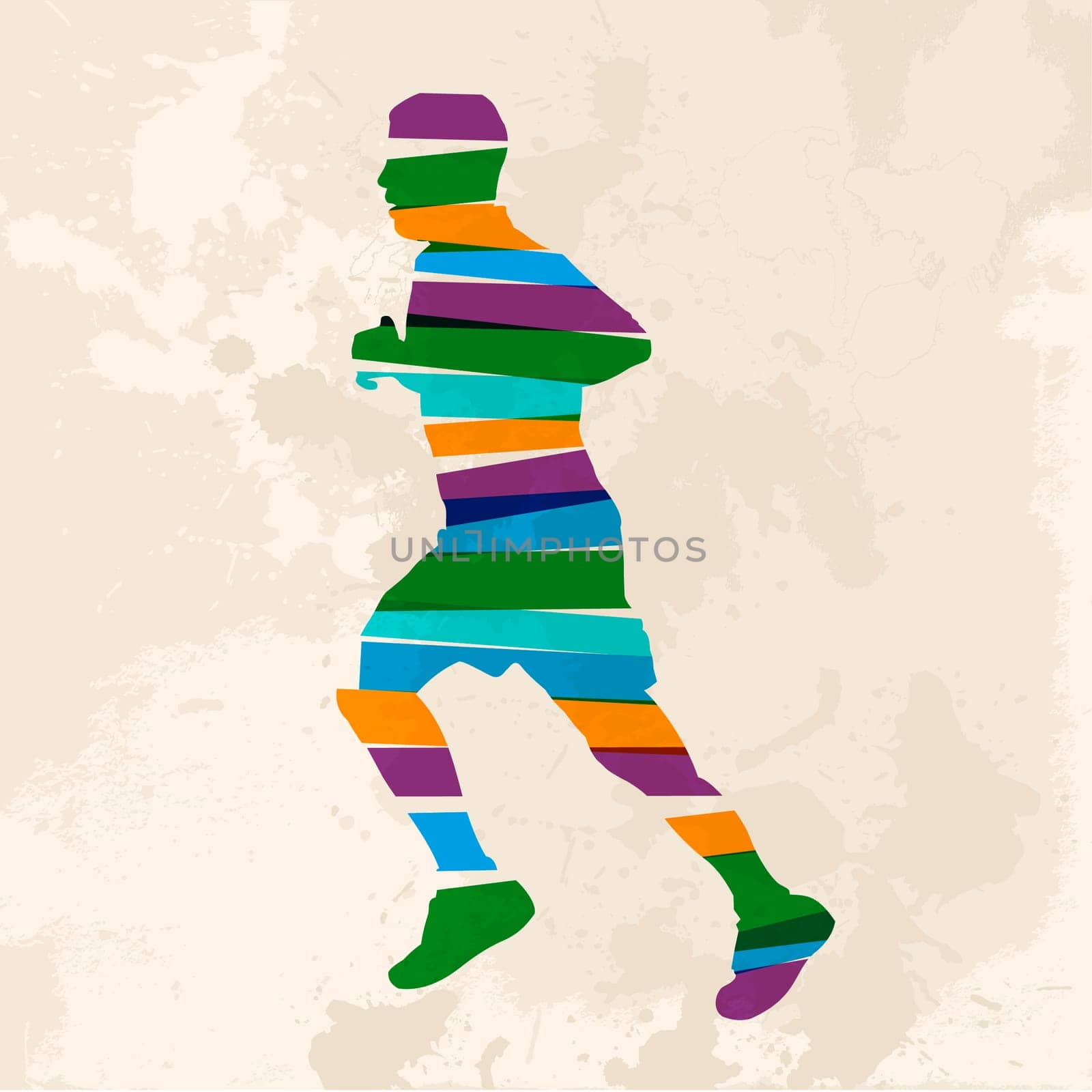 Diversity colors transparent bands running man over grunge background. EPS10 file version. This illustration contains transparency and is layered for easy manipulation and custom coloring.