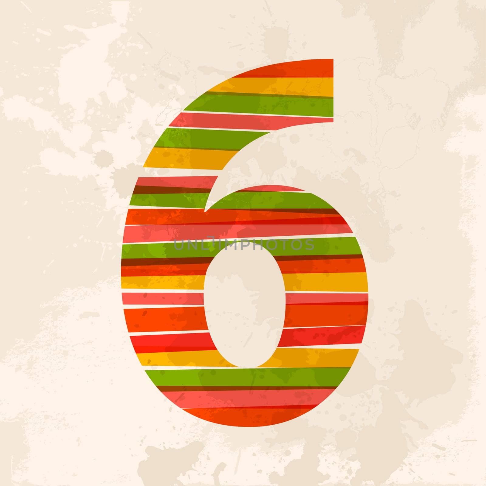 Diversity colors transparent bands number 6 over grunge background. EPS10 file version. This illustration contains transparency and is layered for easy manipulation and custom coloring.