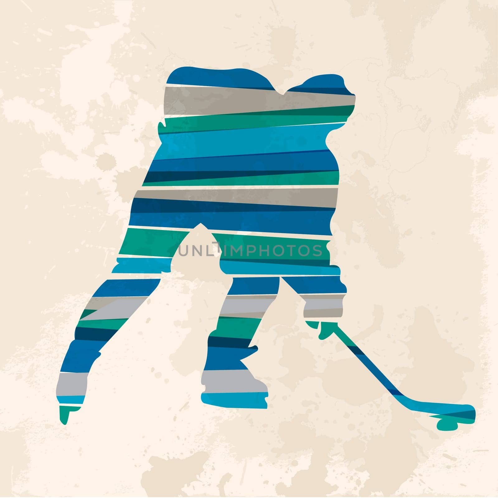 Diversity colors transparent bands hockey player sportsman over grunge background. EPS10 file version. This illustration contains transparency and is layered for easy manipulation and custom coloring.