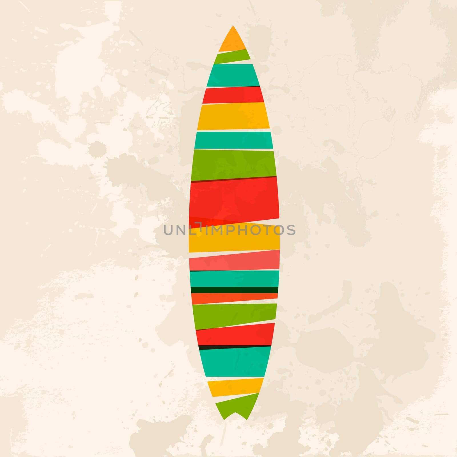 Diversity colors transparent bands Surfboard over grunge background. EPS10 file version. This illustration contains transparency and is layered for easy manipulation and custom coloring.