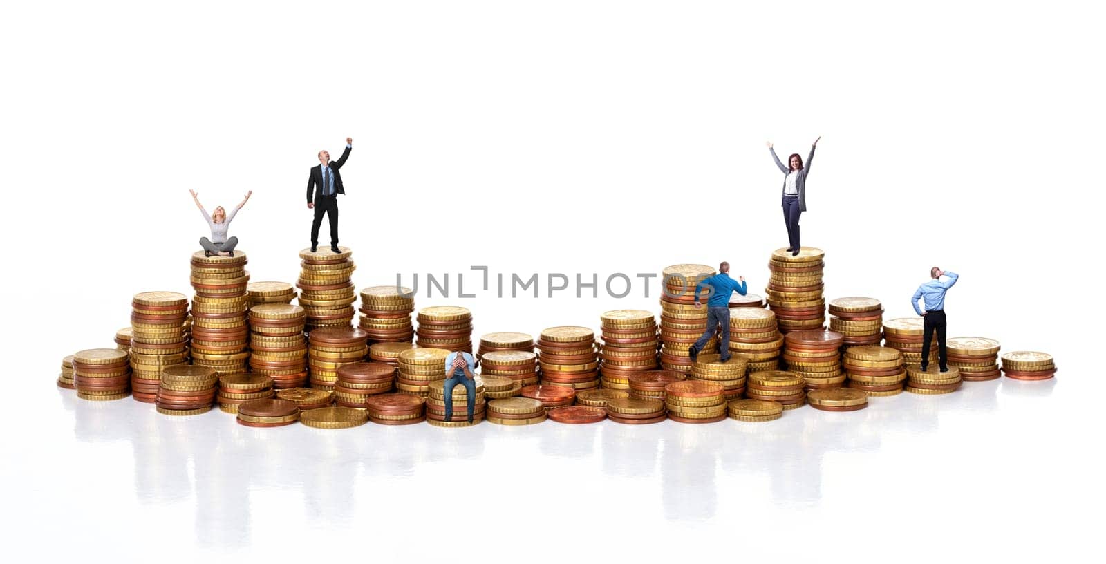 euro coin on white background and people