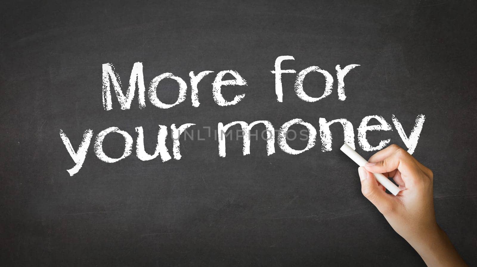 A person drawing and pointing at a More for your money Chalk Illustration